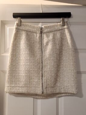NWT DKNY Jeans Cream & White Tweed Zip-Front Mini Skirt